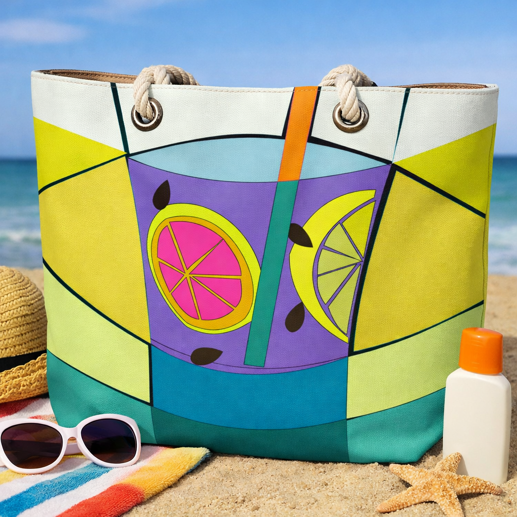 Bolsa de praia com ilustração vibrante