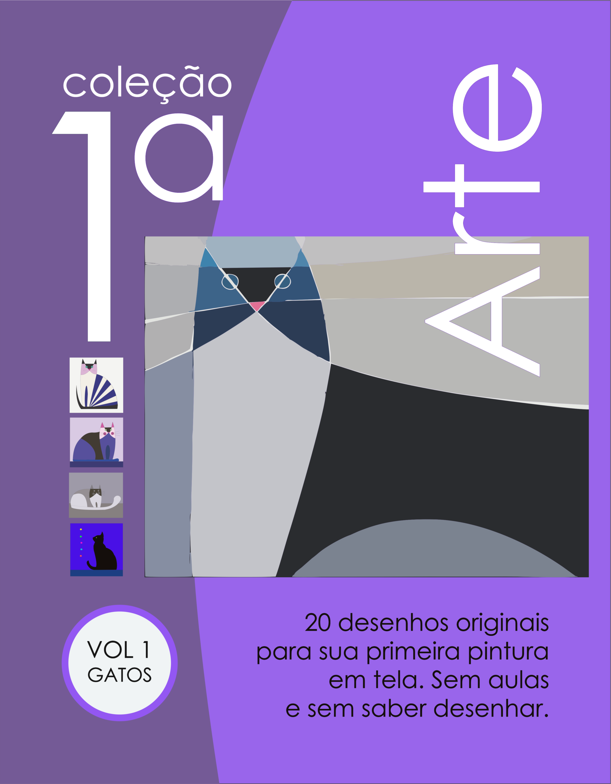 eBook com 20 desenhos de pintura para iniciantes. Tema Gatos.