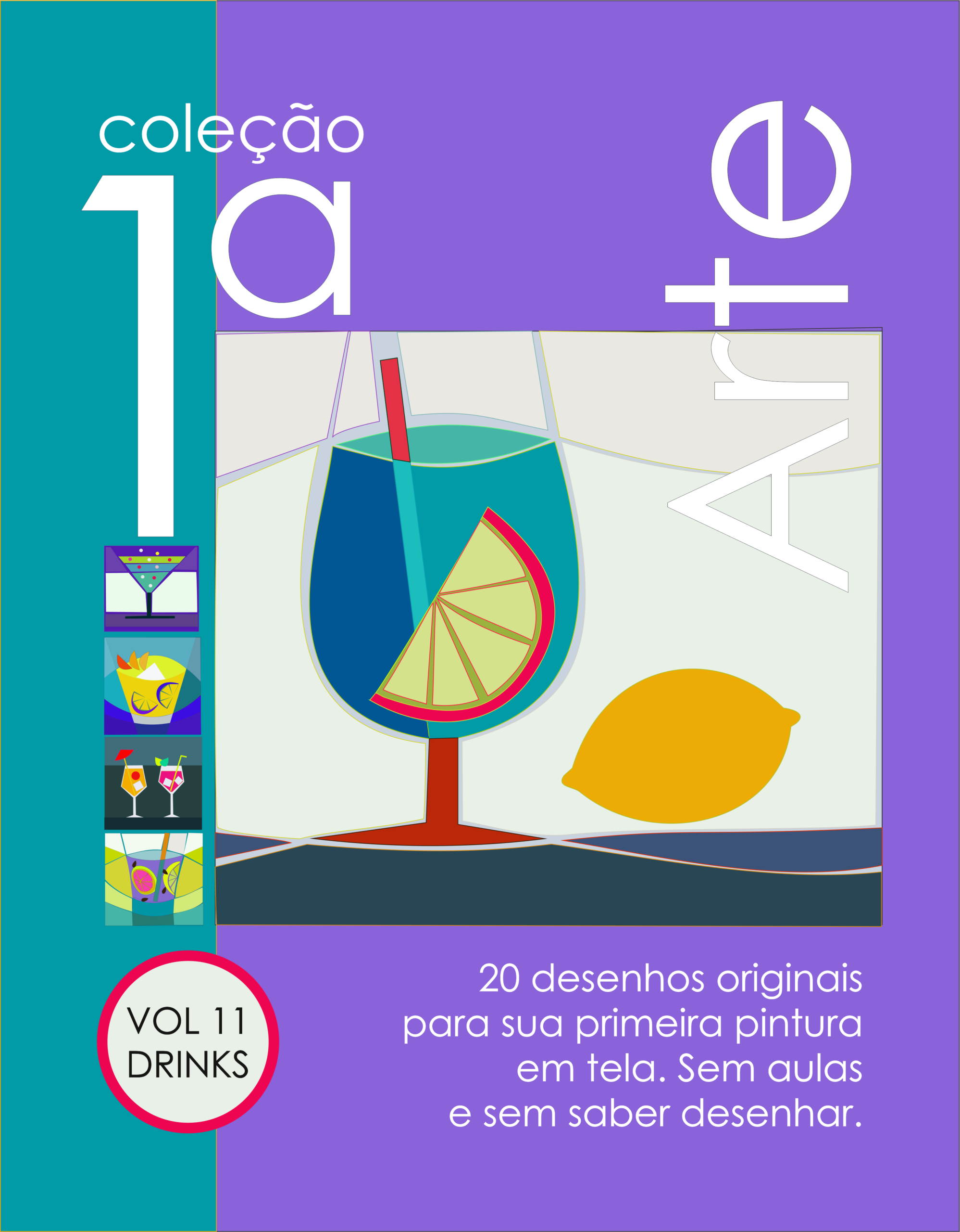 eBook com 20 imagens de pintura em tela para iniciantes. Tema DRINKS