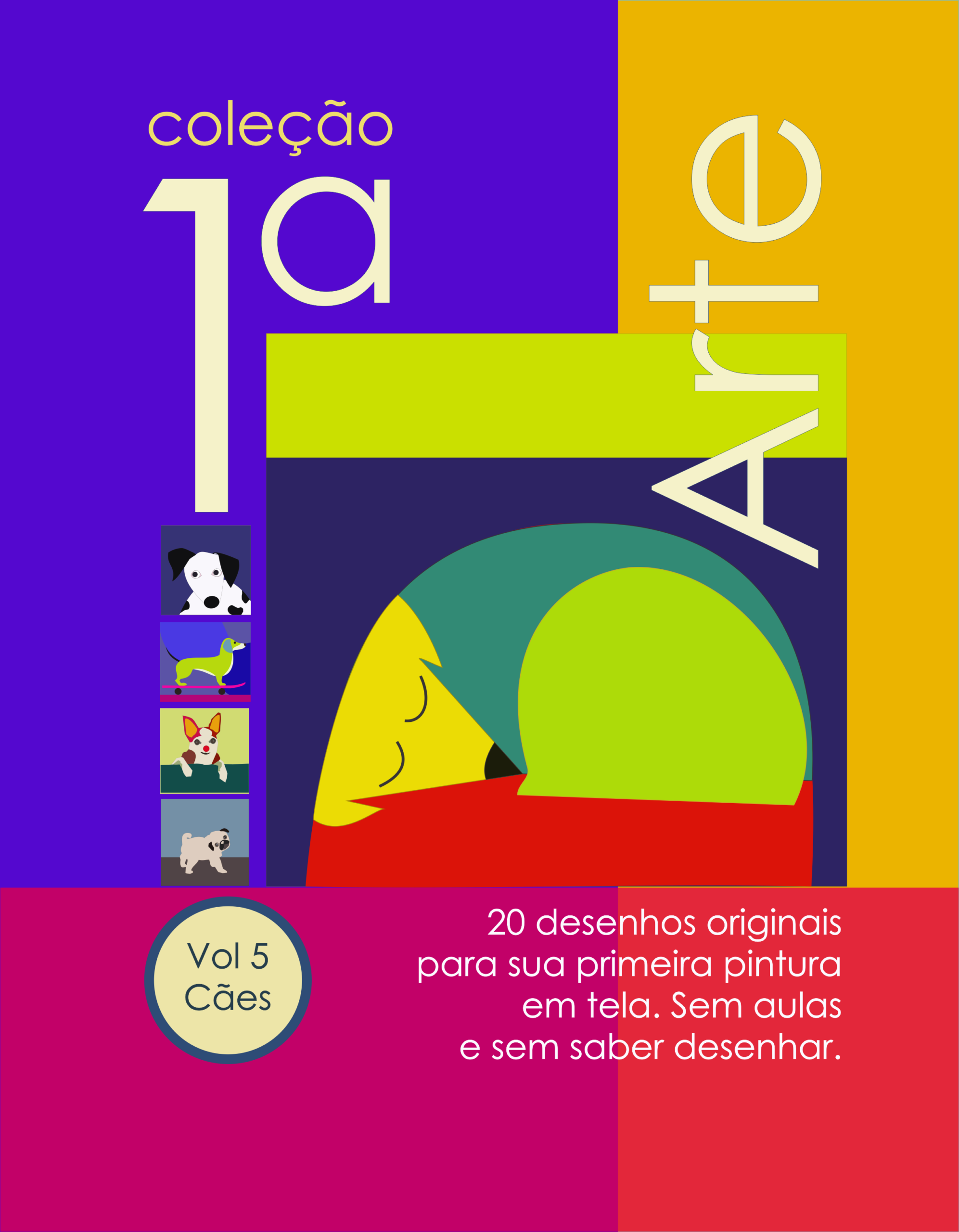 eBook com 20 imagens de pintura em tela para iniciantes. Tema CÂES