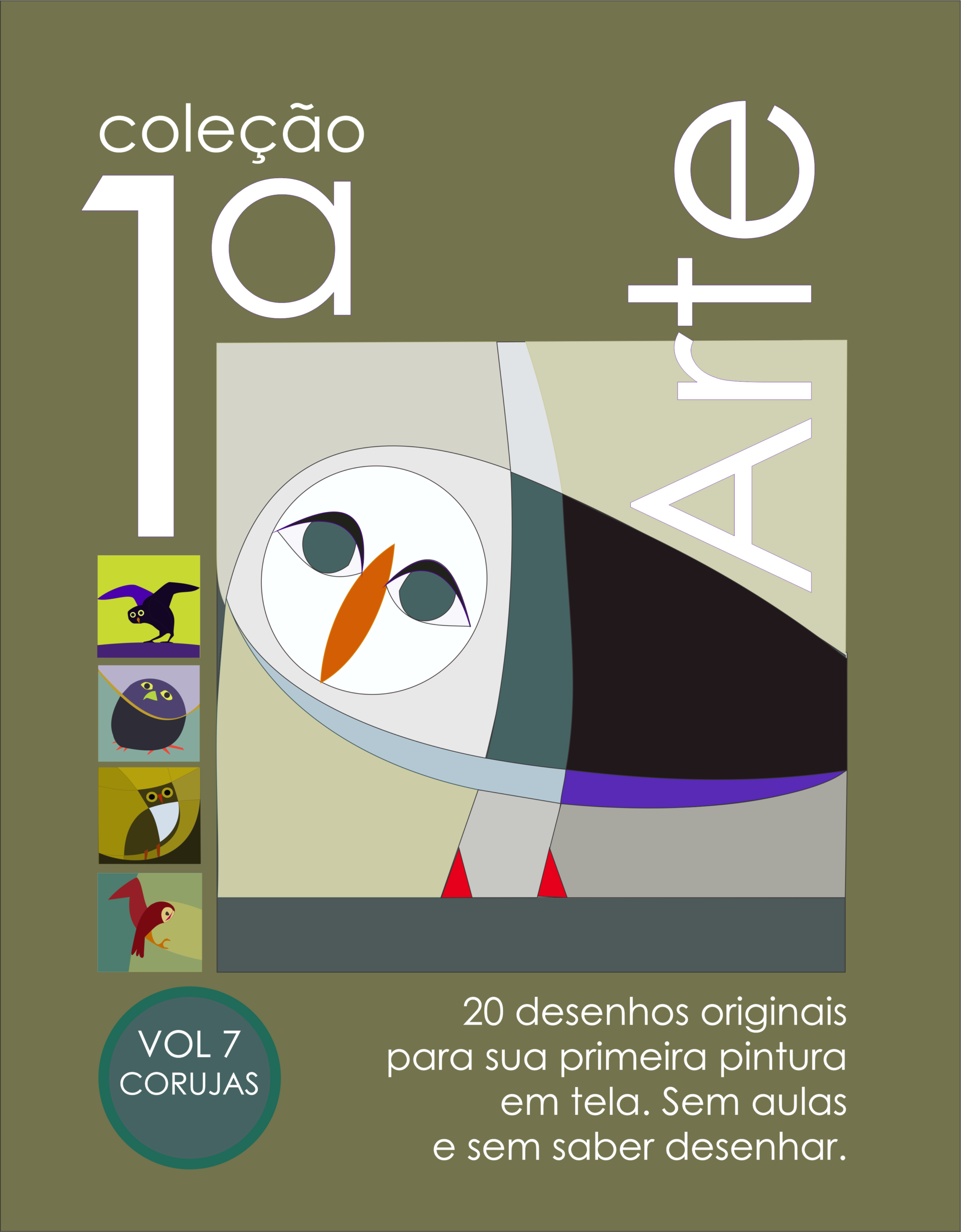 eBook com 20 imagens de pintura em tela para iniciantes. Tema CORUJAS